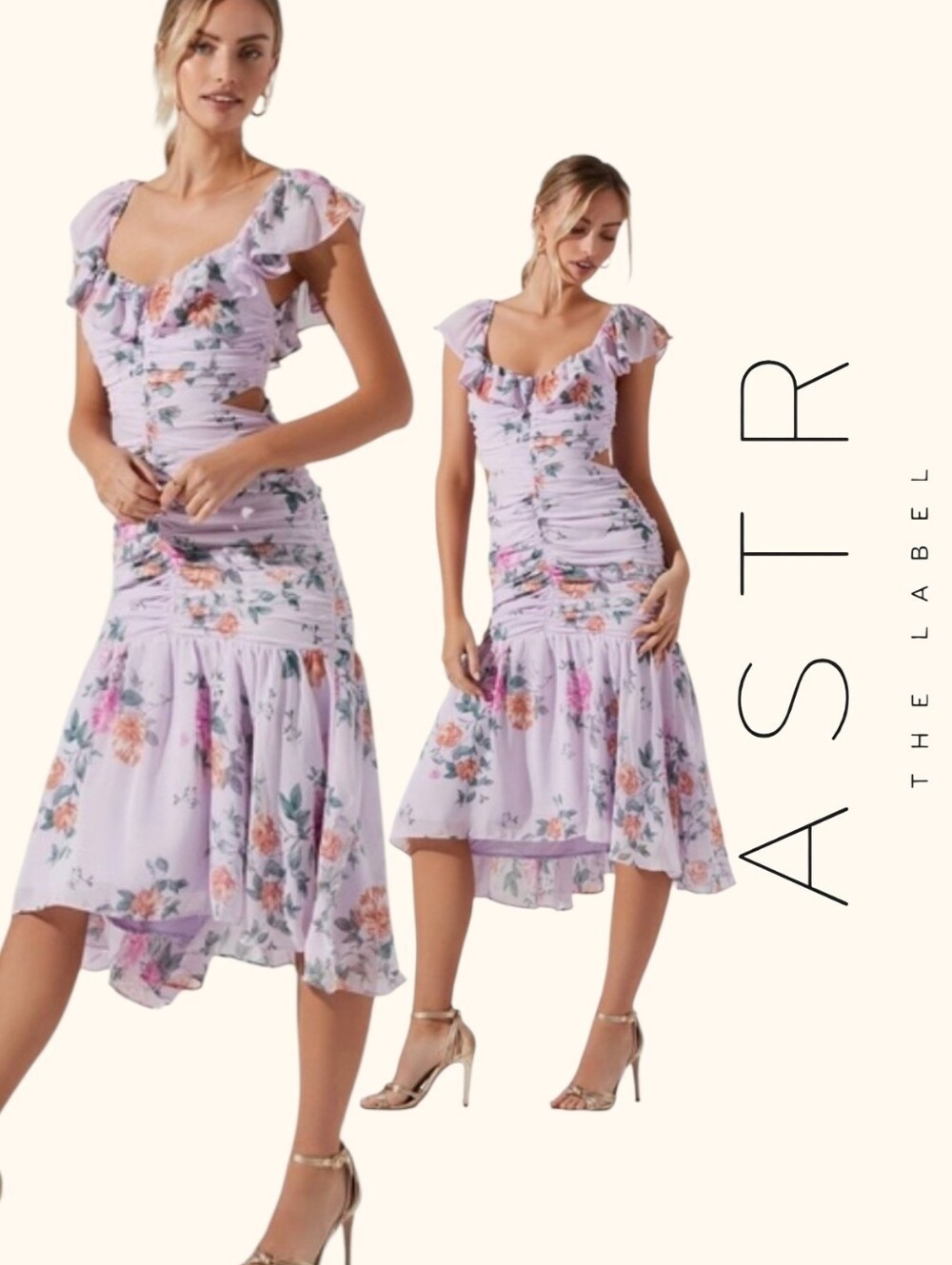 ASTR The Label Devereaux Dress Georgette Fabric High Low Hem - Icy Pink Floral